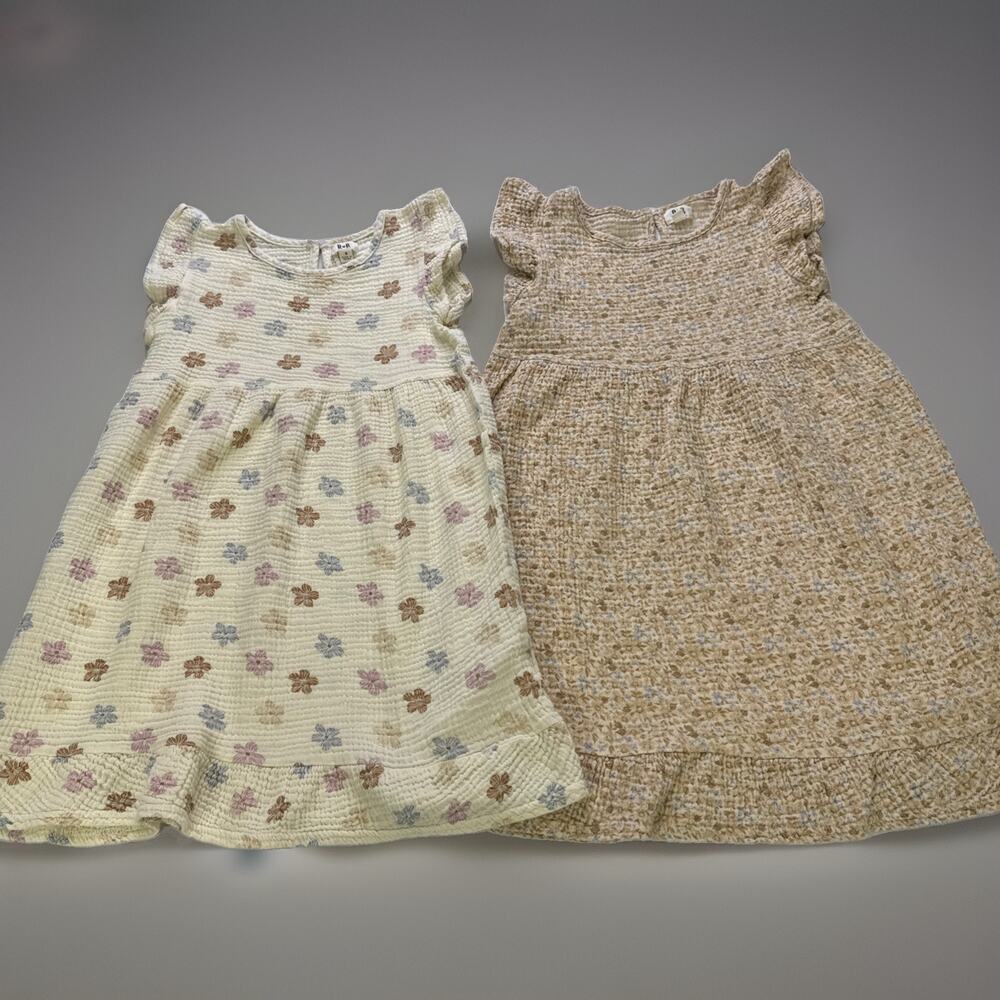 R & B Organic 100% Organic Cotton Set Of 2 Dresses Size 8 Floral Rabbit & Bear